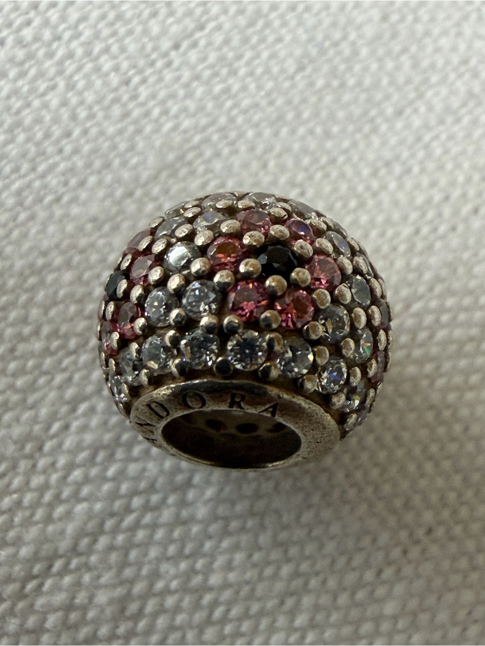 Authentic Pandora Pave Shimmering Flower Charm Pink & Clear CZ  Silver